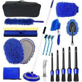 qixiang 62'' Car Wash Brush Kit Mitt Mop Sponge with Long Handle,Flow-Thru Soft Bristle Car Washing Brush with Extendable Handle and Hose Attachment for Car, RV, SUV, Truck