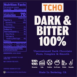 TCHO Dark & Bitter 100% Unsweetened Dark Chocolate Baking Couverture (6.6lb Bag) | Organic & Fair Trade Certified | Non GMO, Non-Dairy, Vegan, Soy Free