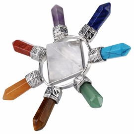 SUNYIK 7 Chakra Crystal Energy Generator,Healing Reiki Point Pyramid,Rock Quartz,Seven Direction