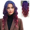 Long Ombre Blue Red Gradient Wigs for Women Natural Synthetic Wavy Curly Hair Wig for Daily Party Cosplay Use