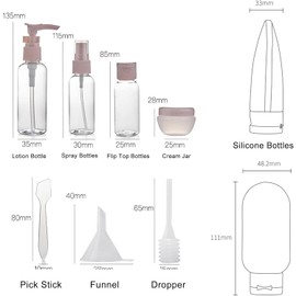 11 Pcs Botellas de Viaje Mujer, Kit Viajero, Contenedores a Prueba de Fugas para Shampoo, Loción, Crema Solar, Accesorios de Viaje aprobado por la TSA, Reutilizable, para Viajes de Trabajo