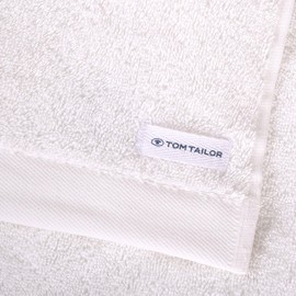 Tom Tailor Bath Towel 70 x 140 cm 100% Cotton Terry Towel with Two Hangers and Label with Logo, Colour Bath Towel White (Crisp White)
