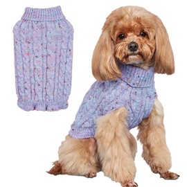 CHBORLESS Fleece Turtleneck Dog Sweater for Small Dogs Cats Knit Soft Warm Puppy Clothes Winter Pet Pullover Outfits Doggy Knitwear Suéter para Perros (Large, Purple)
