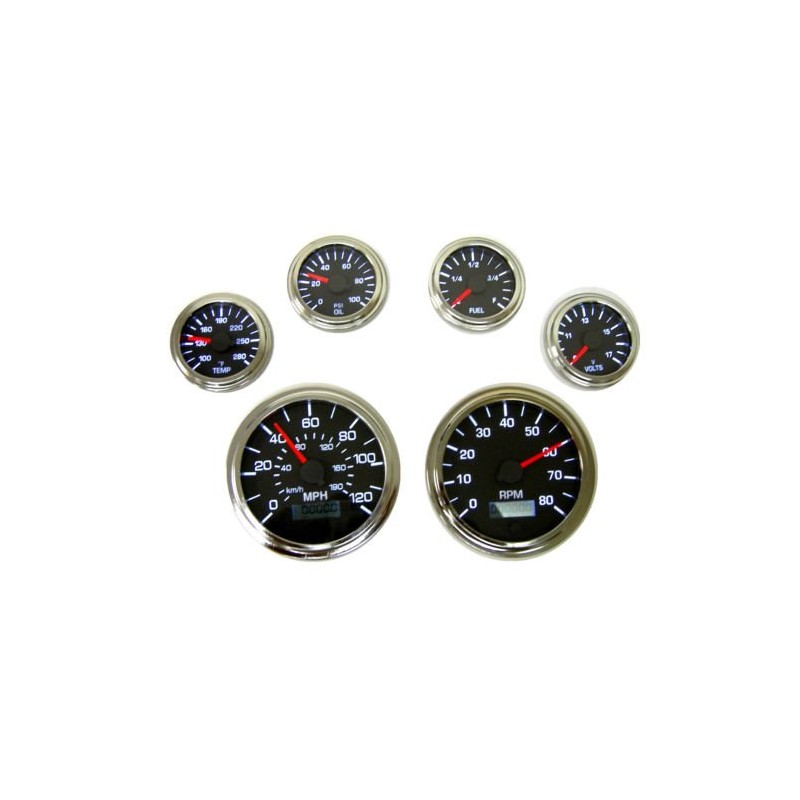 IIL Speedometer, programmable, 3-3/8"/85mm, 120MPH, LED Light, Black dial, Chrome