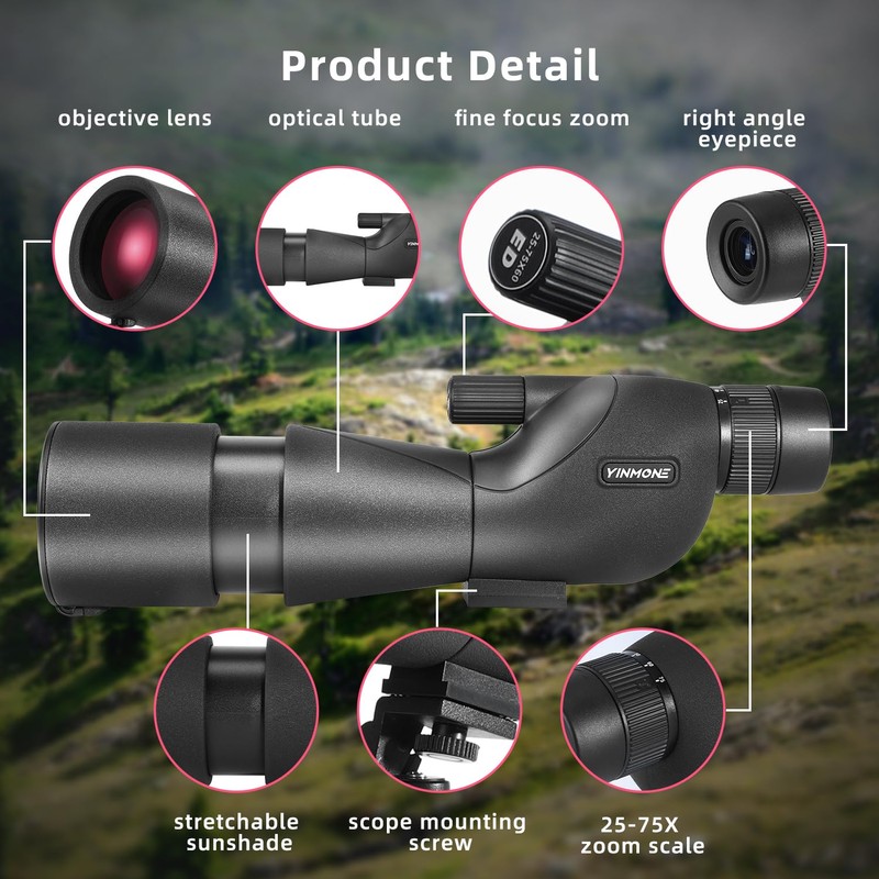 Compact 25-75x60 Spotting Scope Target Shooting Bird Watching Spotter Scope