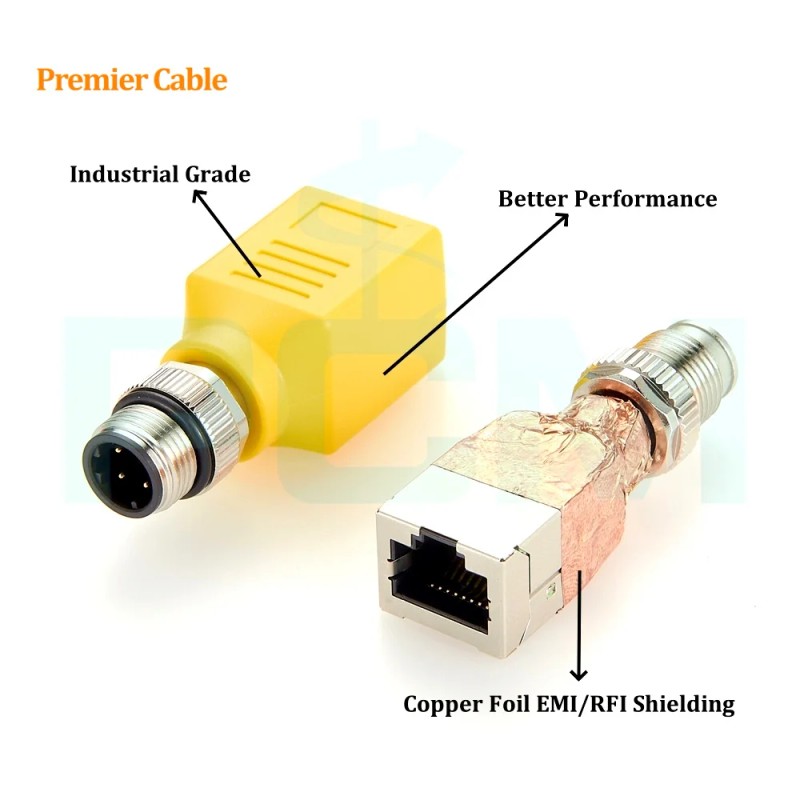 Profinet M12 D-Code 4 Pin to RJ45 Feedthrough Bulkhead Adapter