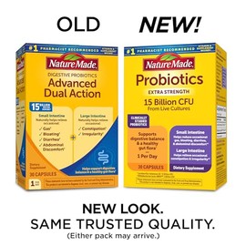 Nature Made Probiotics for Digestive Health Extra Strength 15 Billion CFU from Live Cultures, Probiotics for Women and Men, 30 Probiotic Capsules, 30 