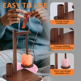 Joyeee Häkelgarn-Halter, magnetischer Garnkugelhalter, Spinner mit Häkelzubehör, Aufbewahrungsaufsatz und Handy-Ständer, verhindert Verheddern, ideales Geschenk für Garn-Enthusiasten, Walnuss