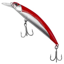 [2025Long Cast Sinking Minnow] Bullet Fish Gen2S 90mm Slow-Sinking Bass Lure, 3DEyes & Saltwater Hooks, Ultra-Realistic for Bass/Trout/Walleye in Fresh&Saltwater (Red Top Silver Bottom)