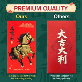ZAZIWZ Lunar New Year Red Envelopes 2026 36 Pcs Year of the Horse Lucky Money Envelopes, Large 3.5" x 6.7" Traditional Chinese Hongbao for Festive Blessing & Gifts