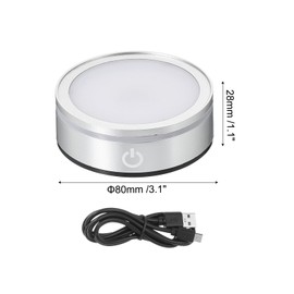 PATIKIL LED Light Base Non-Slip Round Display Stand, LED 6 Lighting Mode Multicolor Flat Light Base for Glass Ball 3D Crystal Party Decoration, Silver