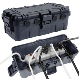 [2 Pack] Outdoor Electrical Box Waterproof, OUTDSPLY Medium Outdoor Electrical Box (11.6x5.7x4.1 inch) w/ 6 Cable Entry, Weatherproof Connection Box for Power Strip, Plug, Timer, Holiday Lights, Gray