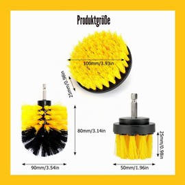 3-Piece Brush Attachment Cordless Screwdriver Set - Drill Brushes for Rims, Bathtub, Tiles & Car | Nylon Cleaning Brushes as Electric Cleaning Brush Replacement, Includes Wheel Brush