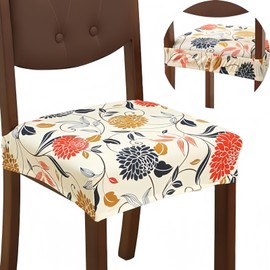 Thougthings Dining Chair Covers Set of 4, Stretch Soft Removable Washable Seat Covers, Cushion Protector for Dining Room, Kitchen, Office, Hotel, Restaurant (Orange Flower, 4 PCS)