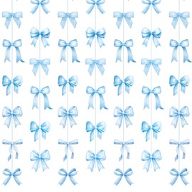 Daifunli 8 PCS Bow Decorations Bow Hanging Banners Garland Banners Paper Cutouts Ribbon Streamers for Birthday Bridal Engagement Bachelorette Wedding Party Decor (Blue)