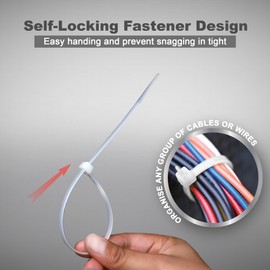 Dekton 100PC Cable Tie Set - 4.8MM X 250MM White | Heavy Duty Industrial Strength | High Temperature Resistant | Self-Locking Teeth | Ideal for Cables, Piping, Gardening & Wires | Indoor & Outdoor Use