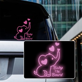 Iprokiu High Intensity Reflective Baby on Board Car Decal Cartoon Cute Elephant Kids on Board Car Sticker Waterproof Safety Warning Decal Baby in Car Sticker (Purple)