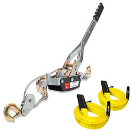 YATOINTO Come Along Winch 5 Ton Hand Winch 9.84Ft with 3 Hooks Heavy Duty Dual Ratchet Cable Winch Puller with Two 1"x8FT Lifting Sling Automotive Towing Hoist Puller for Recovery Moving Securing