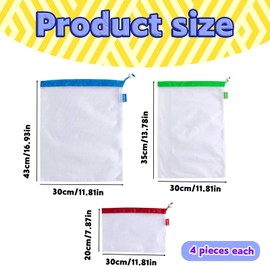 12 PCS Toy Storage Bags,30-43cm Nylon Mesh Storage Bag,Net Bags, Colorful Mesh Drawstring Laundry Bag for Sport, Swimming, Beach, Travel, Gym, Camping and Training