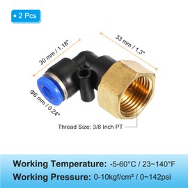 PATIKIL 3/8" Push to Connect Fitting, 2 Pack PT Female Thread 90 Degree Connect 6mm Tubing Elbow and Straight Combination Air Tube Fitting Pneumatic Quick Connect Adapter, Blue