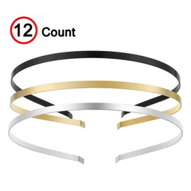 Womens Metal Headbands with 3 Colors Black Gold Silver Plated Hairband Head Bands Pack of 12