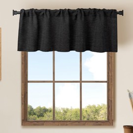 2 Pack Blackout Window Valance Burlap Tan Rod Pocket Farmhouse Style Window Treatment Decor Curtains for Kitchen Bathroom Living Room 16" x 56" (Black)