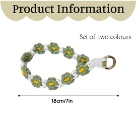 baizhong Keychains Handmade Wrist Lanyard Boho Rope Keyring Phone Holder for Women Girl (Yellow + Green)