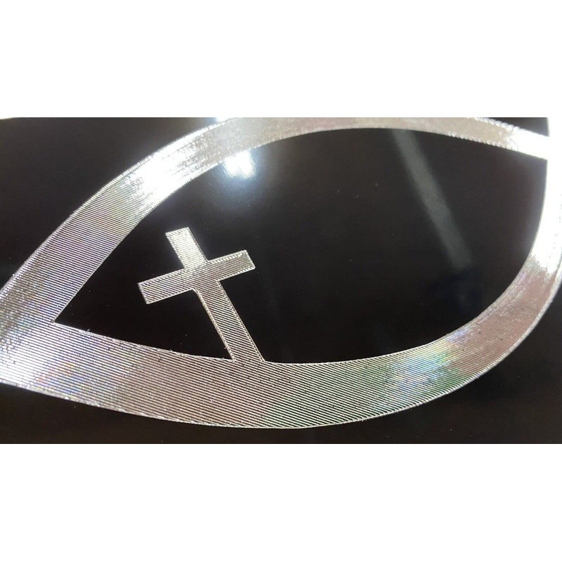 DEEP Engraved Christian Fish Cross Diamond Etched Car Tag Vanity