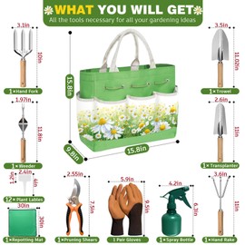 22PCS Ergonomic Garden Tools Set for Women,Heavy Duty Hand Tool Kit Included Handy Tote Bag/Trowel/Pruning Shears/Rake/Pruner/Gloves/Plant Tags,Garden Supplies Gardening Gifts for Gardeners Beginners