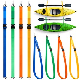 Seenelling 8 Pcs Kayak Straps for Hanging 1.5 Inch Wide Adjustable Nylon Wall Mounted Kayak Storage Garage Straps System with Carabiner Hoist Sling for Paddle Canoe Surfboard Storage(Multicolor)