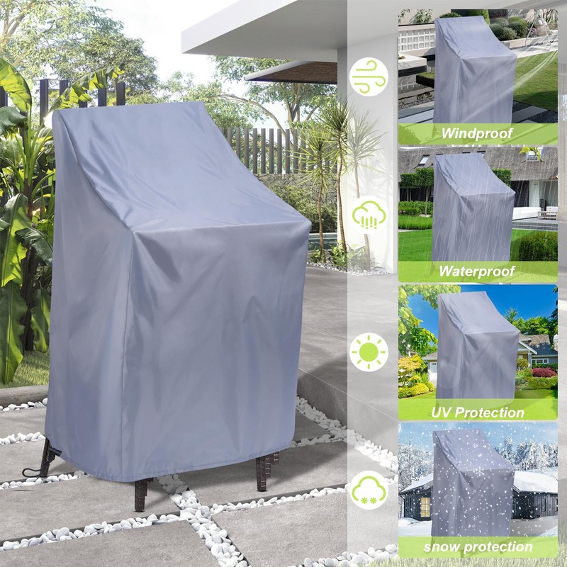 Outdoor Patio Stackable Chair Covers Waterproof 2PCS, Grey