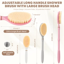 GEENOA New Back Scrubber for Shower, 18.9‘’ Shower Back Scrubber with Large Brush Head & Anti-Slip Corn-Handle, Adjustable Shower Brush Bath Brush for Lathering & Cleansing(Gray-L)