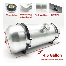 JSD AUTO PARTS 4.5 Gallons Aluminum Gas Tank / Fuel Tank 8 x22 Center Fill 1/4"-18NPT With CAP