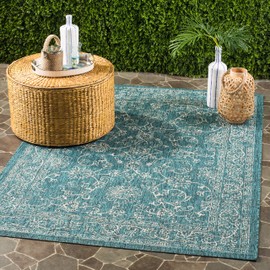 SAFAVIEH Courtyard Collection 5'3" x 7'7" Turquoise CY8680 Indoor/ Outdoor Waterproof Easy Cleaning Patio Backyard Mudroom Area Rug