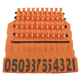 50 pcs Z Tags One Piece Cattle Ear Tags, Large TPU Livestock Ear Tags with Numbers 001-050,1-Piece Pre-Numbered Farm Animal Identification Ear Tags for Cattle, Cow, Goat Sheep,Calf(001-050) (Orange)