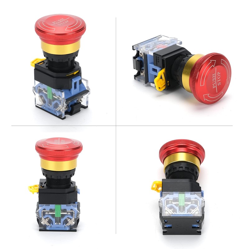 Emergency Stop Button 22mm Latching Push Button Switch, Aluminum Alloy