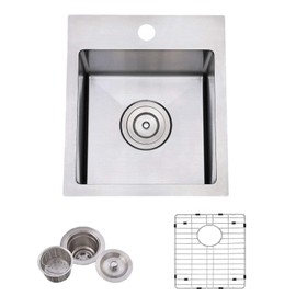 VAPSINT 13x15 Inch Drop In Bar Sink, 16 Guage Stainless Steel Commercial Topmount Single Bowl, Handmade Small Kitchen Sink for Wet Bar Prep RV Outdoor with Accessories