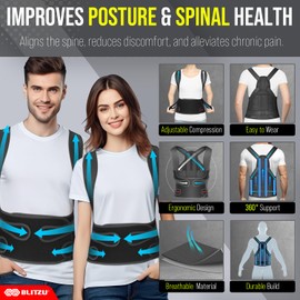 BLITZU Posture Corrector for Women and Men - Adjustable Back Brace & Straightener for Scoliosis, Hunchback Correction, Neck & Back Pain, Spine Corrector, Back Support and Posture Trainer. S