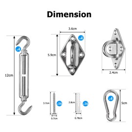 ZFYQ Awning Attachment Set, M5 Heavy Duty Stainless Steel Sun Shade Sail Hardware Kit for Rectangle and Square Sunshade Sail for Garden Lawn Outdoor, 44Pcs