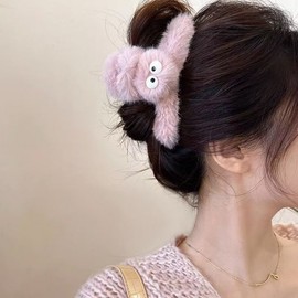 Cute Plush Autumn/Winter Hair Claw Clip - Premium Shark Clip for Women Pink 20ea