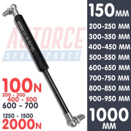 Universal Gas Struts Springs Heavy Duty Shock Absorber With BALL JOINT Heads Force From 100N to 2000N, Open Length From 150MM to 1000MM AUTORCE Lift Support System (200MM, 600 N)