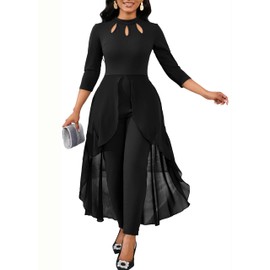 Black Jumpsuit for Woman Dressy Crew Neck Long Sleeve Hight Waist One Piece Jumpsuit Elegant Casual Straight Long Pants Wide Leg Pants