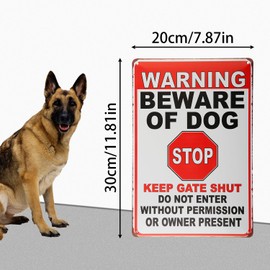 Tabanzhe Beware of The Dog Sign-Warning Tin Signs Fence Keep Gate Shut Sign Outdoor Gate Rust Weatherproof Metal Dog Sign for Fence Gate Wall,7.9'' x 11.8''