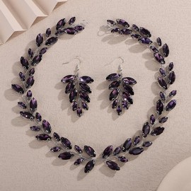 Teyglen Bridal Purple Crystal Rhinestone Headband Vintage Rhinestone Headpiece Handmade Wedding Crystal Hair Piece Party Prom Wedding Hair Accessories for Women(Purple)