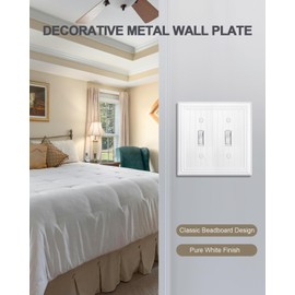 ZILLSEA 2-Pack Double Toggle Switch Wall Plates, Pure White Classic Beadboard Light Switch Covers, Decorative Switch Plates, Durable Metal Switch Plate Covers, 4.96''*4.88'', Midsize