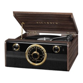 Victrola Metropolitan – 4-in-1 Bluetooth Record Player & Multimedia Center – 3-Speed Belt Driven Turntable with Built-in Speakers, AM/FM Radio, Wireless Music Streaming, Aux and RCA Outputs (Espresso)