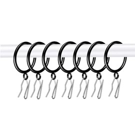 Adiyer 28pcs 1.5-Inch Drapery Rings Black Curtain Rings with Eyelet for Curtain Rod (Pin-on Hooks Included)