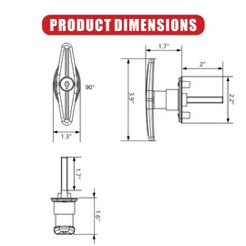 YSMITH T Handle Lock Truck Topper Cap Canopy Camper Shell Replacement Latch Fit for Bauer Leer and Century Caps, 2 Pack