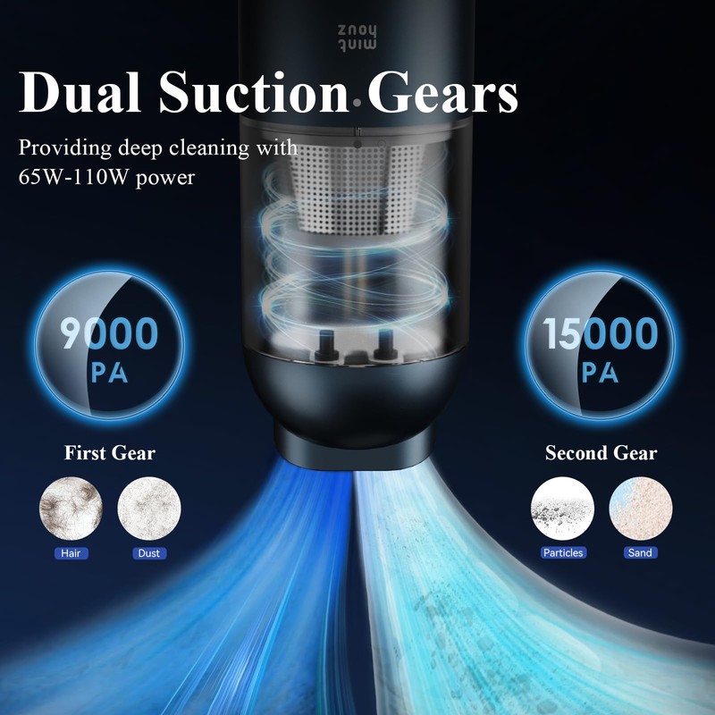 Mini Car Vacuum, 15000PA Strong Suction Cordless with LED Light,