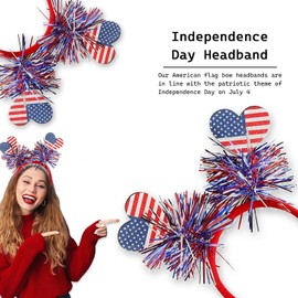 HIFANMM 4th of July Headband Independence Day Hair Accessories Patriotic Party Hair Supplies USA Flag Heart Design Blue Red Ribbon Stars Hair Decoration Non Slip Head Band for Women Girls Kids 1 Pcs